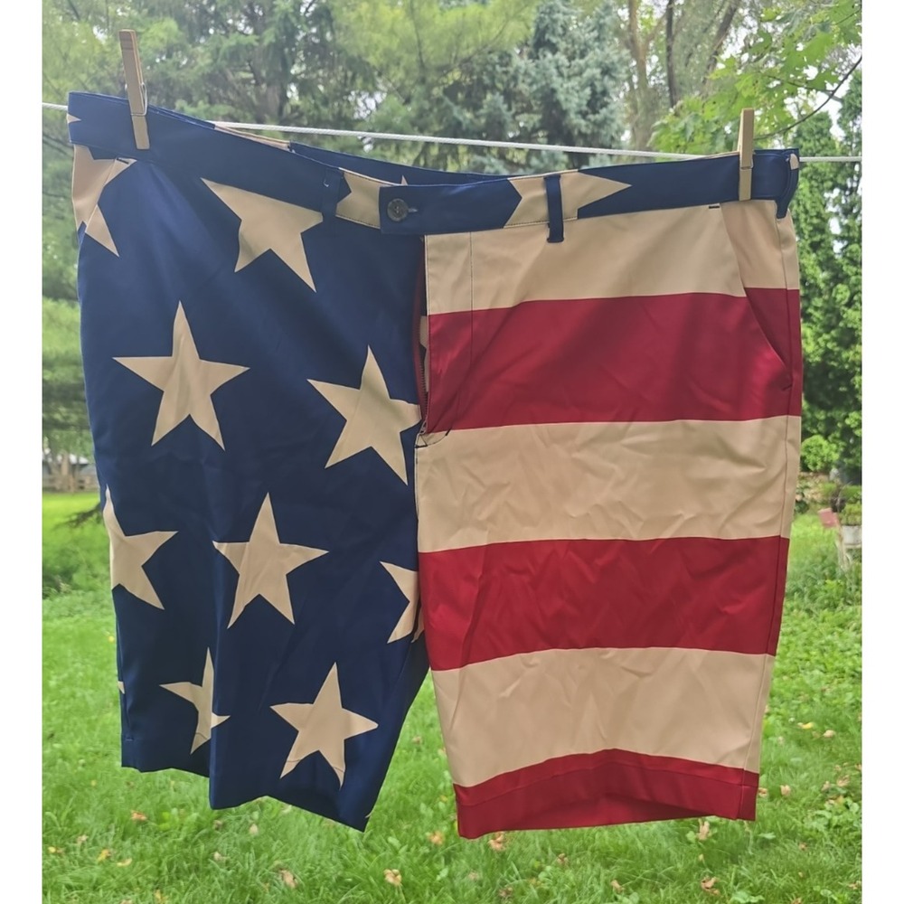 LoudMouth Men Size 48 Golf Shorts USA Flag Old Glory 11" Inseam Stars Stripes